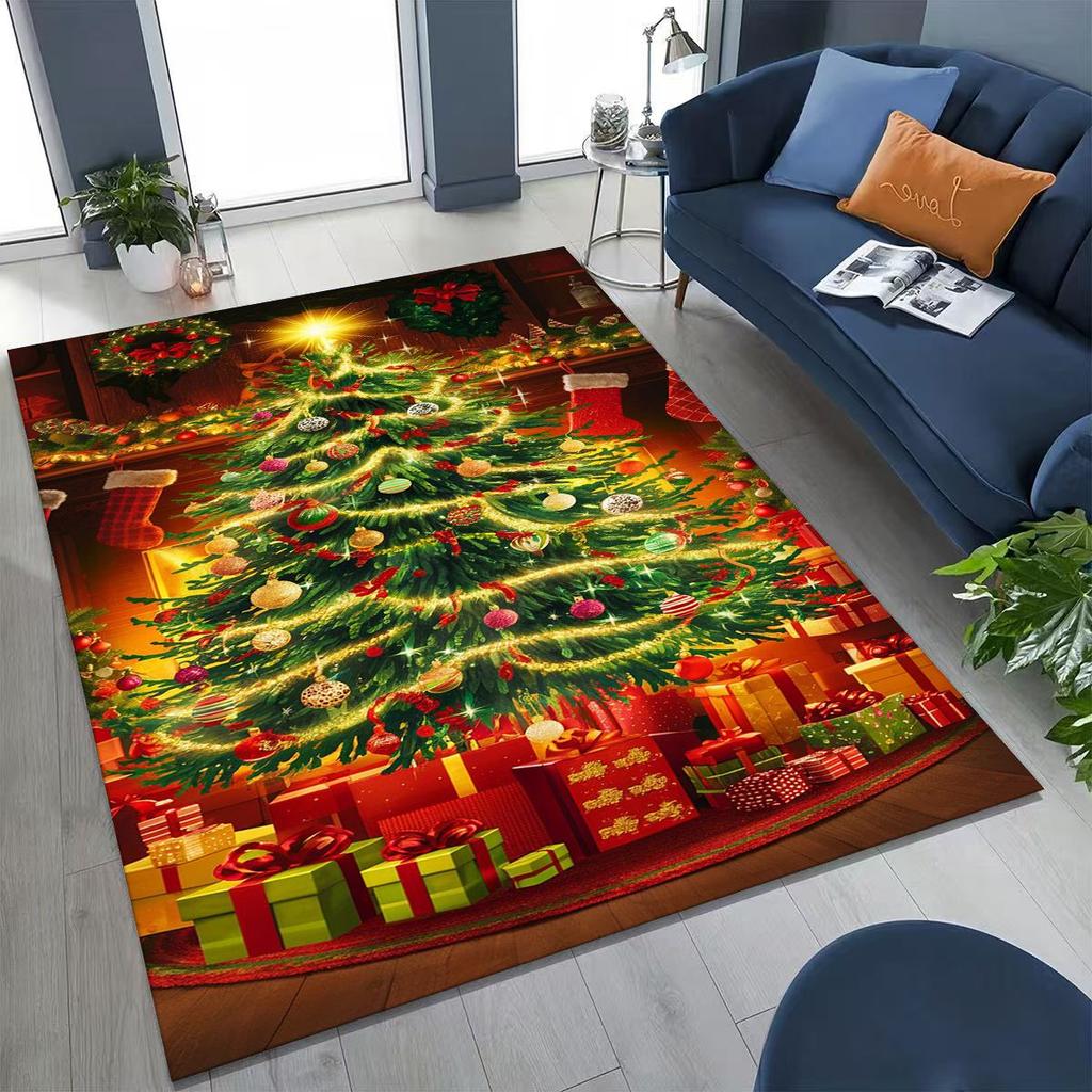 2026 New Merry Christmas Tree Santa Claus New Year Cartoon Carpet Rug for Bedroom Living Room Sofa Home Doormat Decor,Non-slip