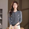 Women's 100% Wool Round Neck Embroidered Cardigan