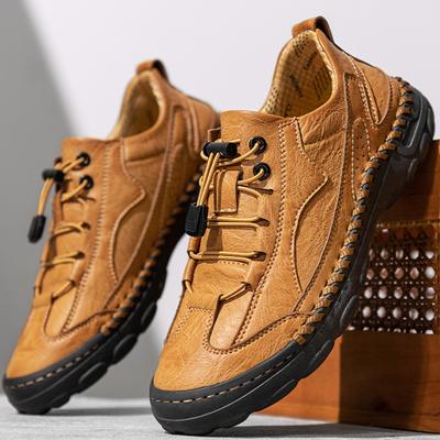 Spring/Autumn Men's Retro Large Size Hand-stitched Casual Men's Boots Men's Casual Leather Shoes Yellow Moccasins