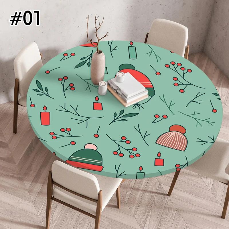 Round Table Cover for Kitchen Dining Table Waterproof Stretchable Tablecloth Stain-Resistant Round Table Mat Wedding Party Home