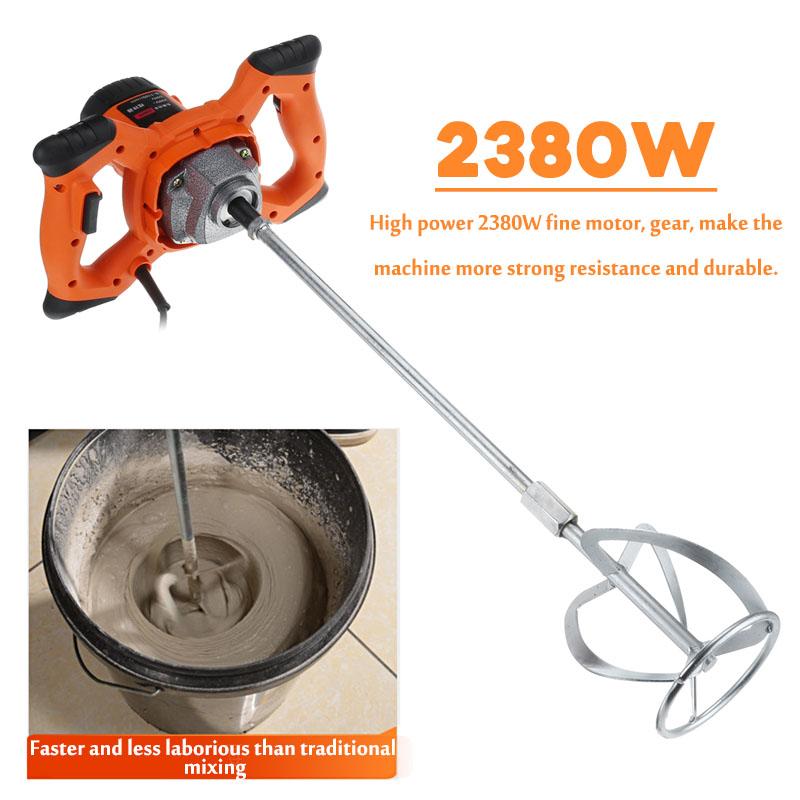 2380W Dual High Low Gear 6 Speed Handheld Paint Cement Grout Electric Mortar Mixer Putty Powder Mixing Machine
