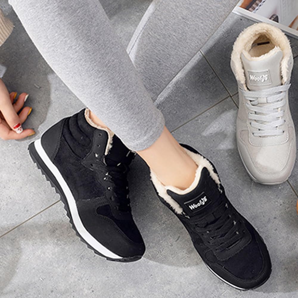 PAFHL Snow Winter Warm Sizes Sizes Women's Boots, Men's Sneakers, Snowshoes, Fleece-Lined Sneakers, 23.0cm-28.0cm, Black, 24.5cm
