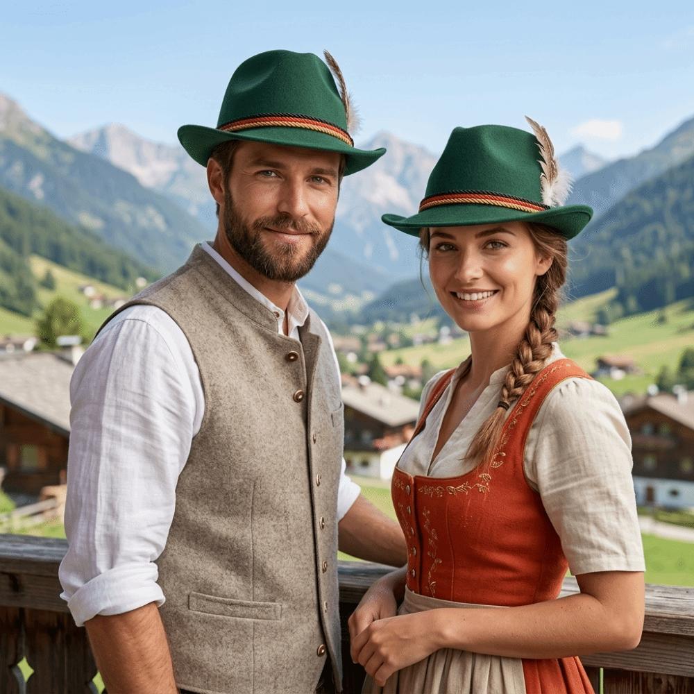 Structured Brim Bavarian Feather Hat Decorative Side Cord Jazz Cap Panama Hat Men Women