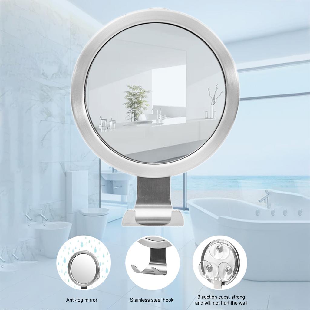 Suction Cup Anti Fog Vanity Mirror with Hooks No Punch Bathroom Shower Shaving Makeup Mirror