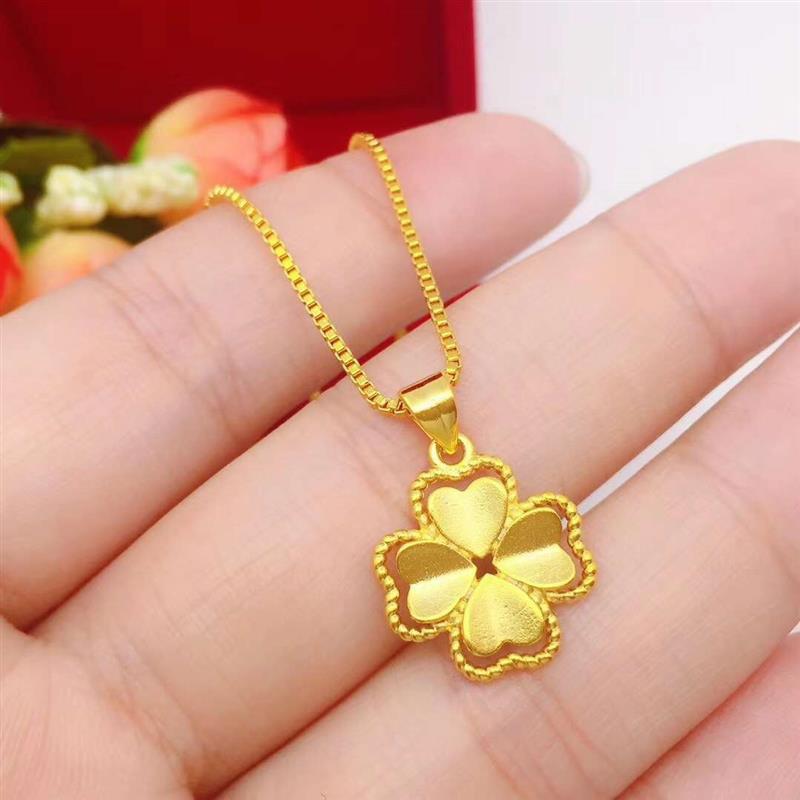 Copper Plated Gold Four-Leaf Clover Pendant: Elegant Double-Sided Minimalist Design