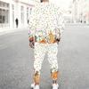 Men Orange Color Block Leopard Pumpkin Sunflower Print Long Sleeve Sweatshirt Jogger Pants Two Piece Suit