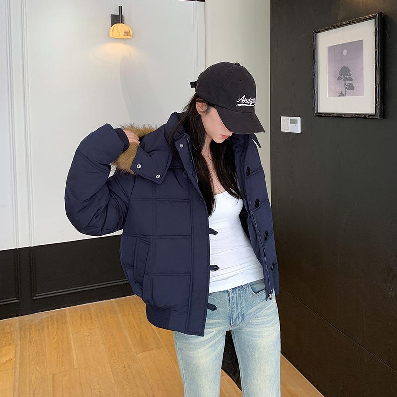 Cangzhou new large size cotton-padded clothes women's short student cotton-padded clothes loose hooded big fur collar cotton-padded jacket