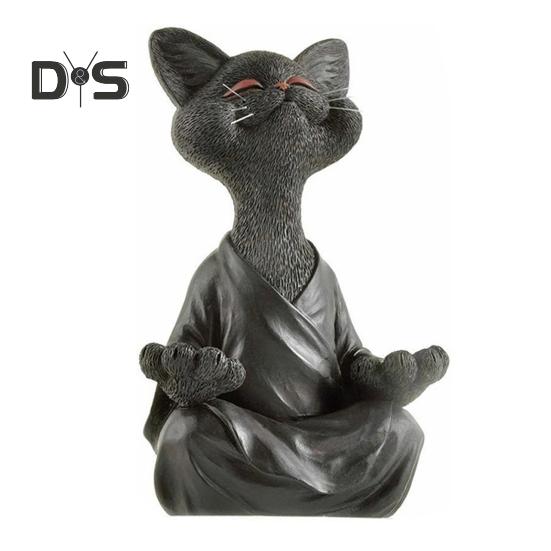 Buddha Cat Figurine Sitting Meditation Cat Statue Resin Buddha Cat Tabletop Ornament Collection for Indoor Decor Yoga Meditation
