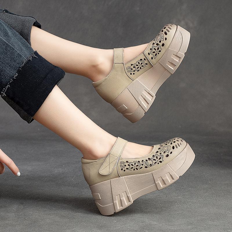 Fashion GKTINOO Handmade Retro Women Shoes Genuine Leather Sandals Hook & Loop 2025 New Spring Summer Hollow Platform Wedges Sneakers