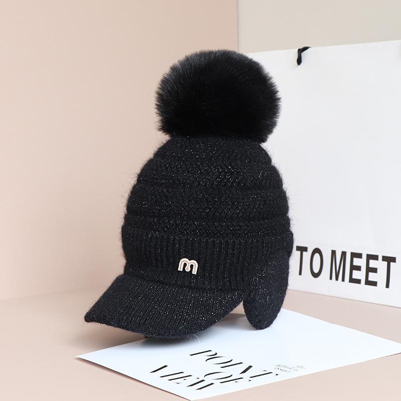 

Шапки-бини с флисовой подкладкой и козырьком, зимние вязаные шапки для лыж, женские шапки-бини с помпоном для женщин One size чёрный