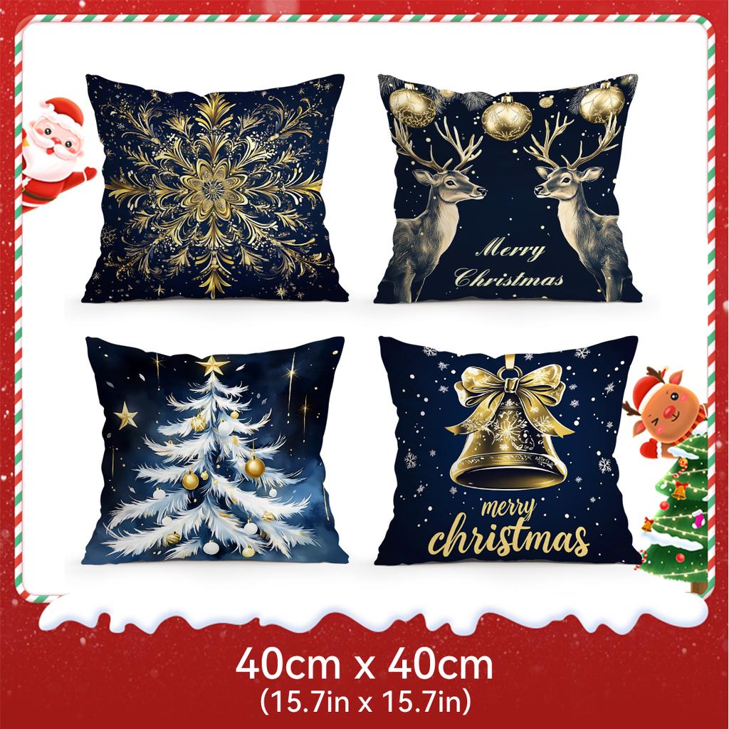 Blue Golden Christmas Snowflakes Cushions Pillowcase Polyester Cushion Cover Throw Pillow Pillowcover Home Car Sofa Decor
