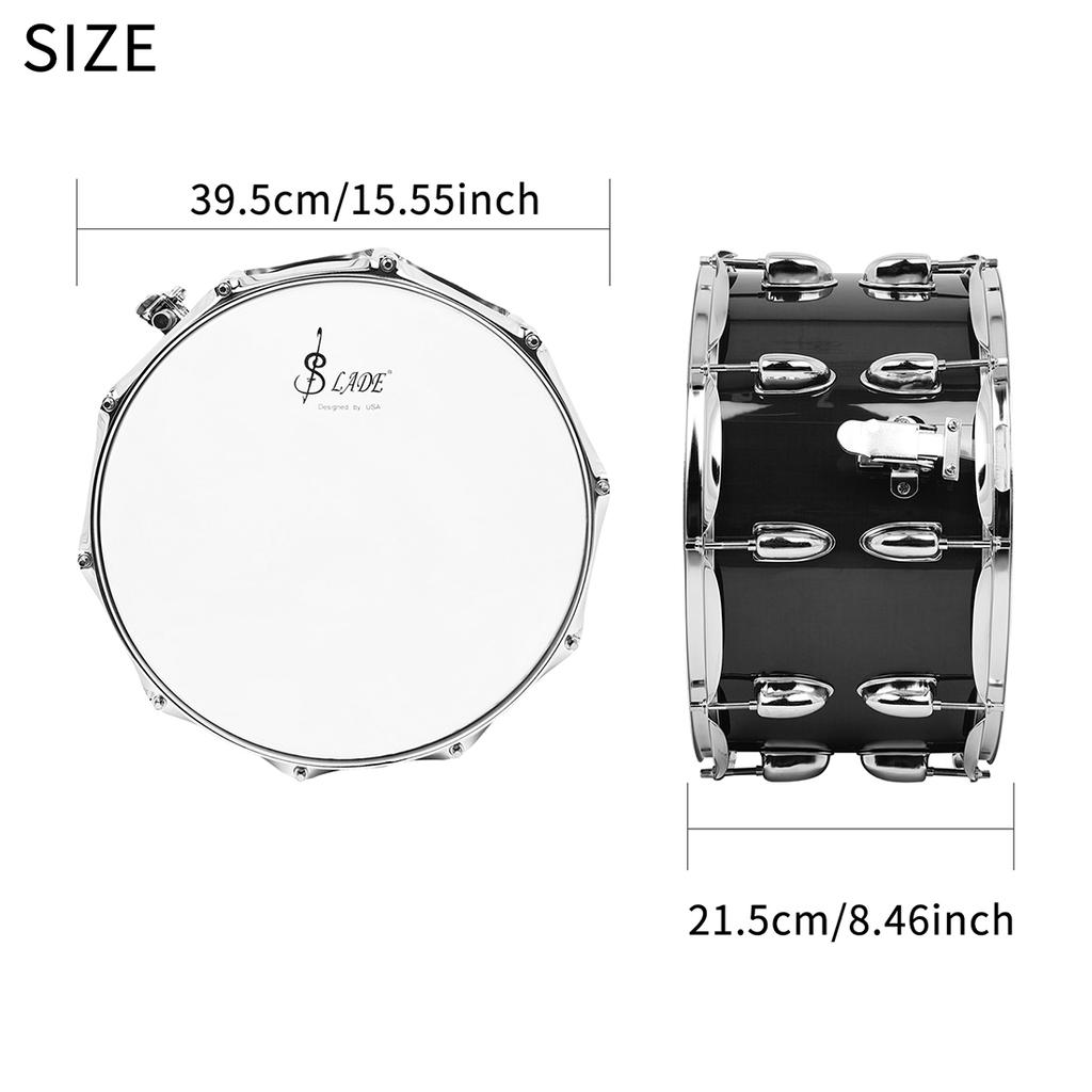 SLADE Snare Drum Set 14x8 Inch Percussion Instrument Drum Set with Drumsticks Shoulder Strap Drum Key for Students Beginner