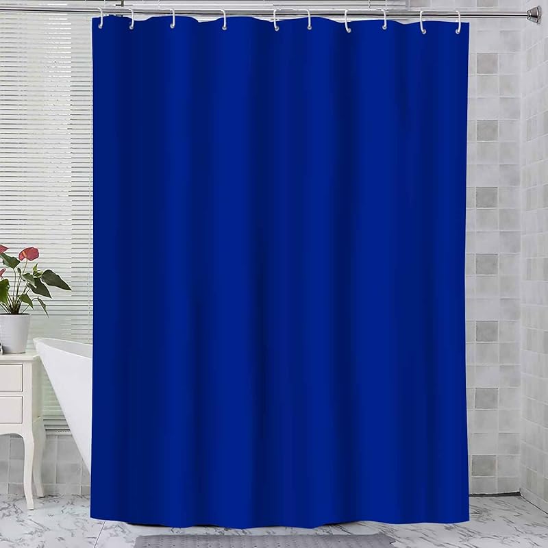 Classic Royal Blue Shower Curtain Washable Thicken Durable Polyester Fabric Set with Hooks, Weight Hem, 72 X 72 Inches, LHNT330-72