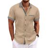 Men's  Summer Fashion Striped Slim Fit Double-Button Business Casual Short-Sleeve Shirt