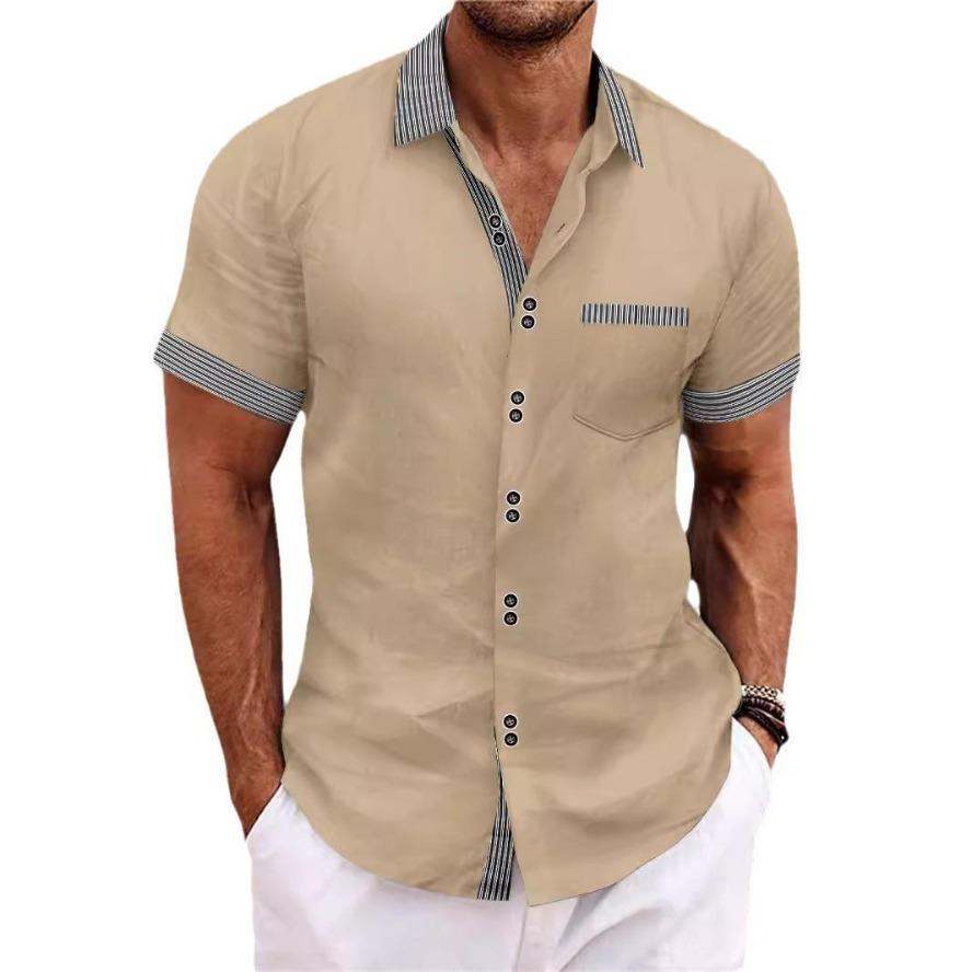 Men's  Summer Fashion Striped Slim Fit Double-Button Business Casual Short-Sleeve Shirt