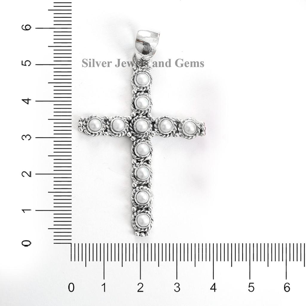 Freshwater Pearl Cross Pendant: Sterling Silver Handmade Pearl Jewelry