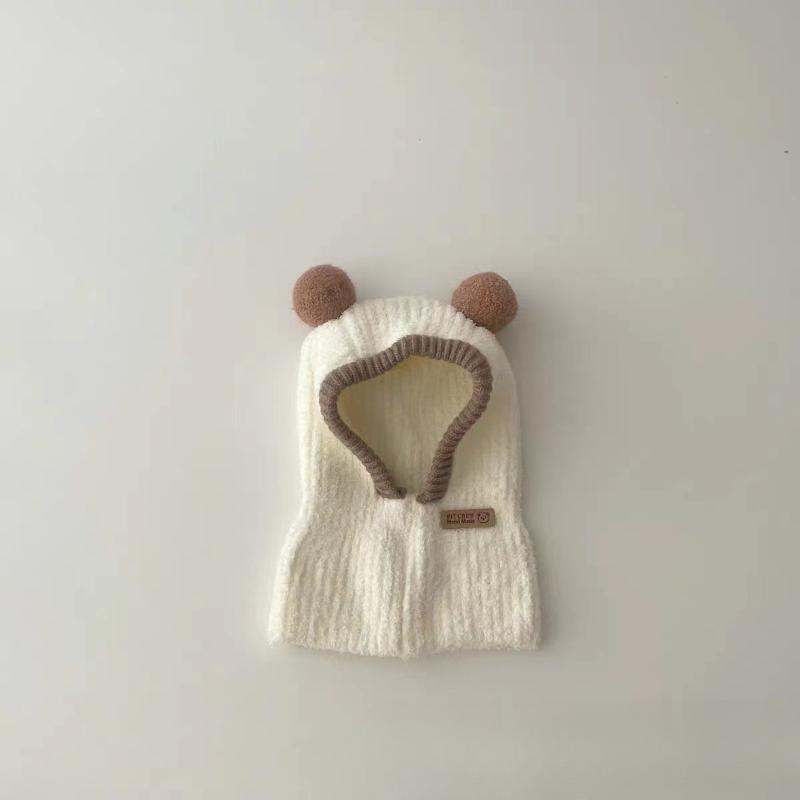 Baby Cute Windproof Ear Protection Balaclava Hat Winter Warm One Piece Scarf Cap Thickened Knitted Hooded Caps Kids Beanies