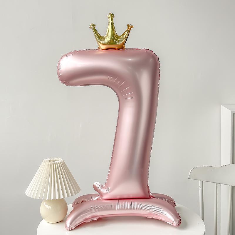 42" Aluminum Foil Number Balloon with Crown Stand for Kids' First Birthday Party Decorations