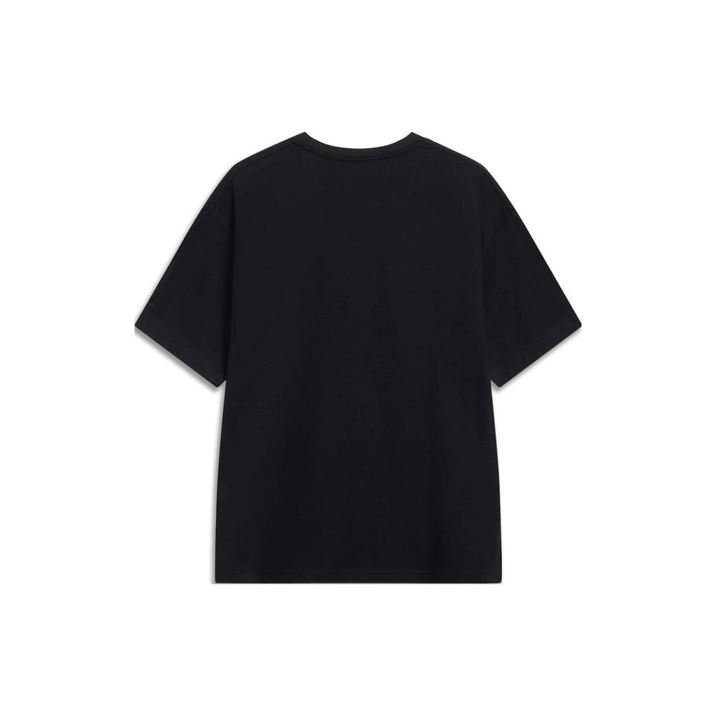 Li Ning Skateboard Series Printed Letter Crew Neck Pullover Short Sleeve T-Shirt Unisex T-Shirts Black AHST085-1