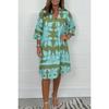 Women Floral Print Dress V Neck 3 4 Sleeve Midi Fall New Casual European American Style