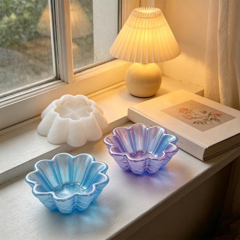 Large And Small Florals Wavy Silicone Mould With Geometric Design For Chocolate Resin Projects