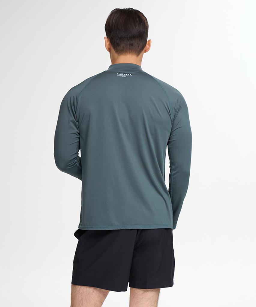 Leijibi [Set] Multi-Cooling Essential Loose Fit Zip-Up Rash Guard + Shorts Set M Khaki Gray