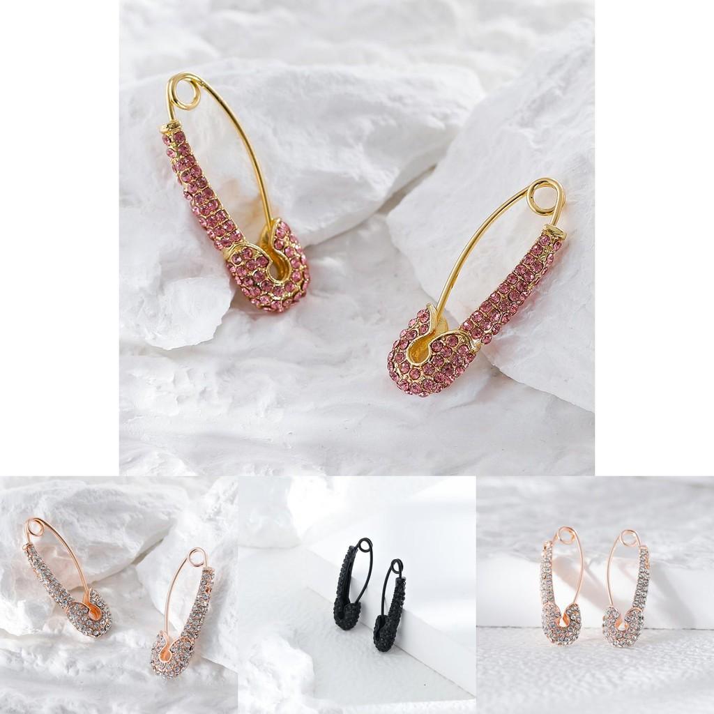 Trendy Asymmetric Colorful Pin Earrings With Rhinestones In Multiple Colors