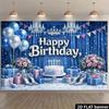 Princess Themed Birthday Tapestry, Blue Curtains with Balloons, Gifts and High Heels for Photo Booth