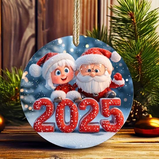 Santa Claus Acrylic Pendant with Lanyard Easy To Hang Adorable Christmas Tree Decoration Hanging Ornament Holiday Gift