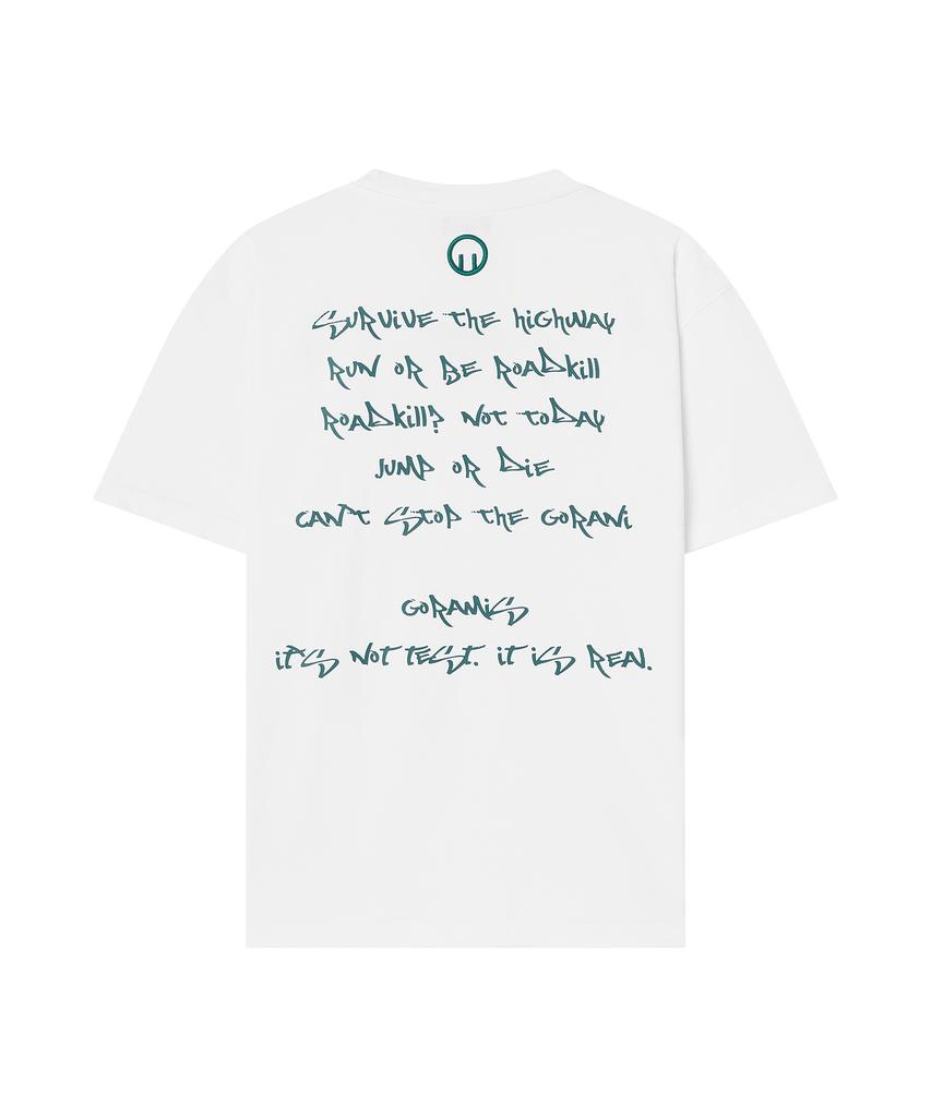 GORAMIS Raw Script Print Short Sleeve T-Shirt [White]