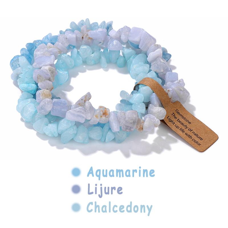 

Браслет из натуральных кристаллов и драгоценных камней 5-8 мм, неправильной формы, из аметистов и аквамарина, браслеты из чипсов, женские и мужские эластичные украшения 19CM