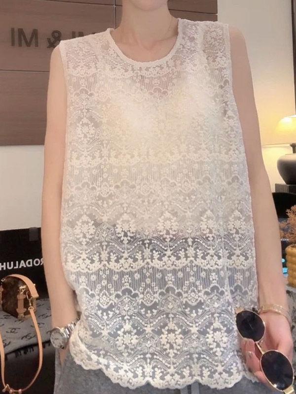 Korean Retro Crochet Lace Sleeveless Vest - Chic Women's Fashion Top
