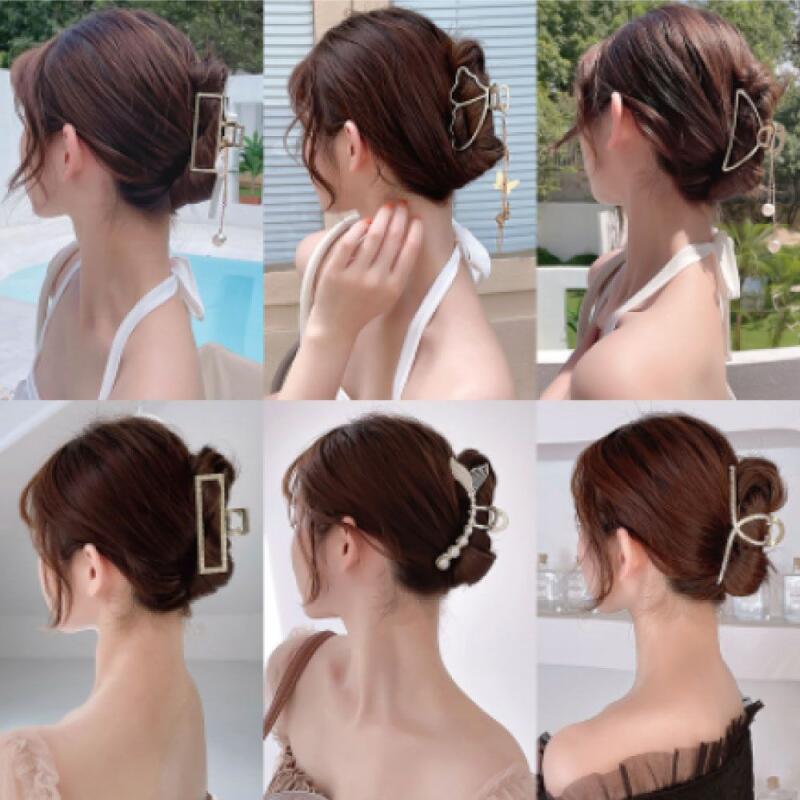 Matte Metal Gold Silver Cubic Zirconia Clip Pin 5 gold crescents