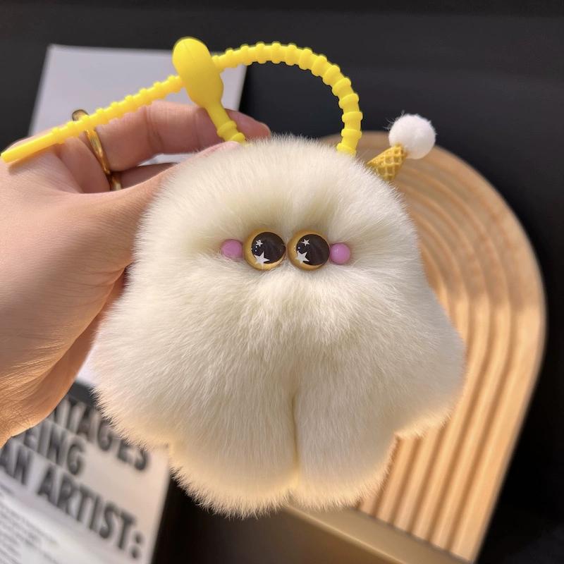 

Милая настоящая выдра, кроличья шерсть, мороженое, неуклюжий автомобильный брелок, кулон, плюшевый шарик, сумка для книги, кулон, подарок бежевый