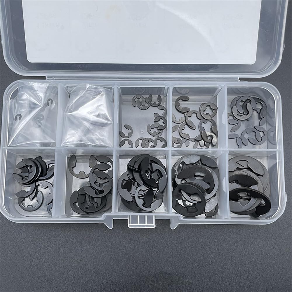 120 Pcs E-Shape Snap Rings M1.5-M10 Manganese Steel Snap Rings 10 Sizes E-Clip Retaining