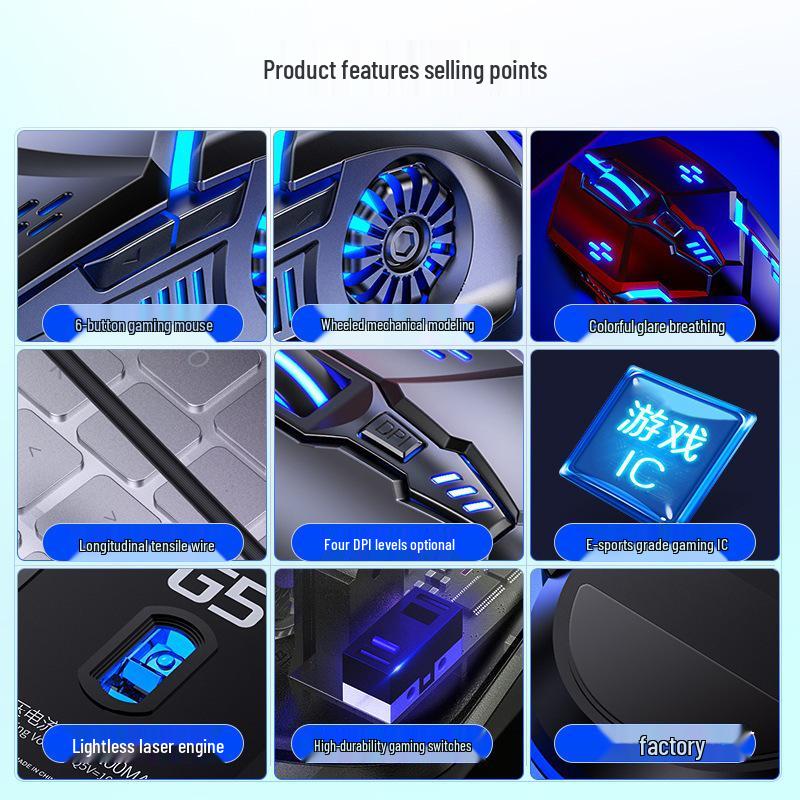 G5 Luminous Wired Gaming Mouse - Silent, Mechanical, for Esports, Computer Accessories