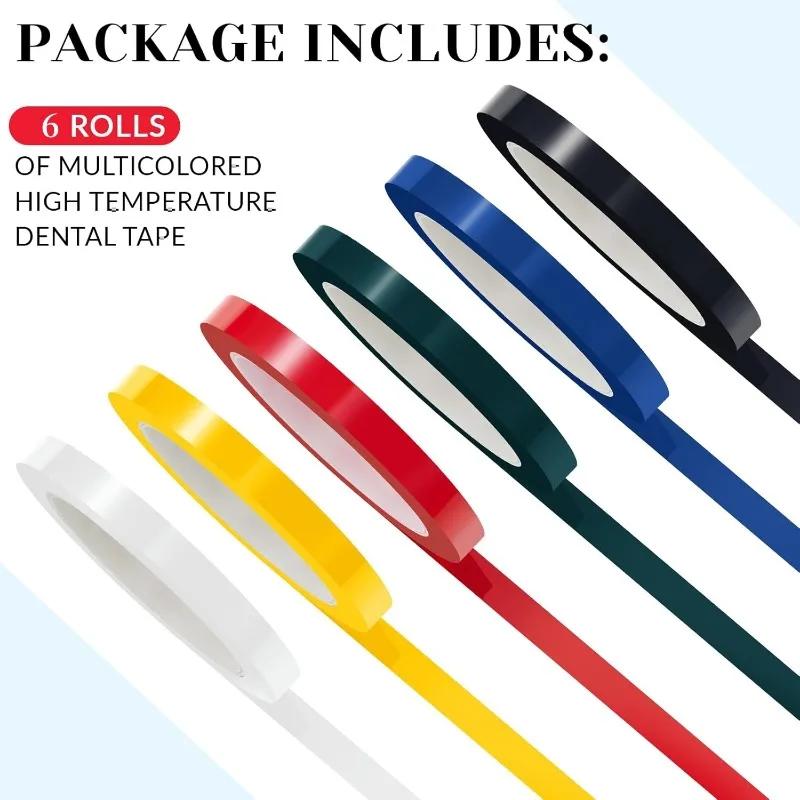 6Rolls 5Mm Colorful Dental Instruments Identification Tape 66M Length High Temperature Resistance, 6 Color