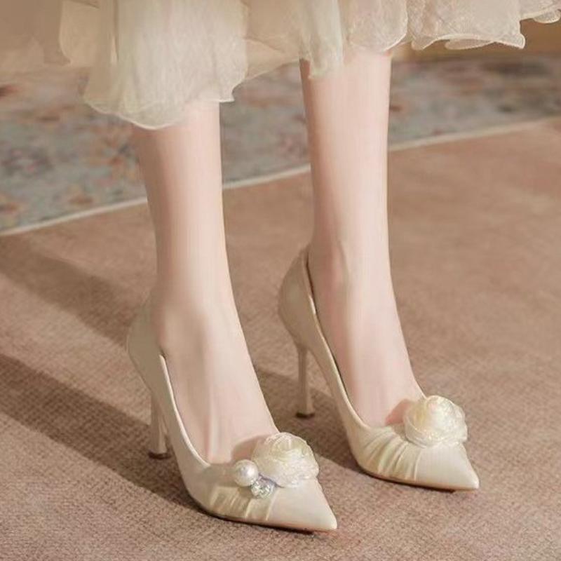 2025 New Flower Stilettos Autumn New Style Pointed Toe Shallow Mouth Slip-on Non-slip Wear-resistant High Heels