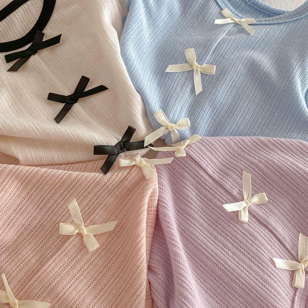 Girls' Bowknot T-shirt - 2026 New Spring Korean Style