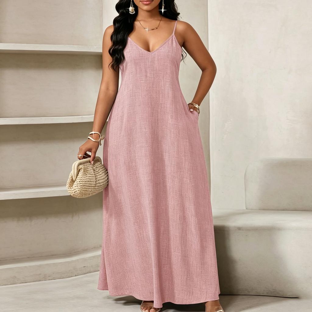 Abito a canotta senza schiena da donna senza maniche con spalline sottili abiti lunghi estivi casual per vacanze al mare vestiti lunghi estivi