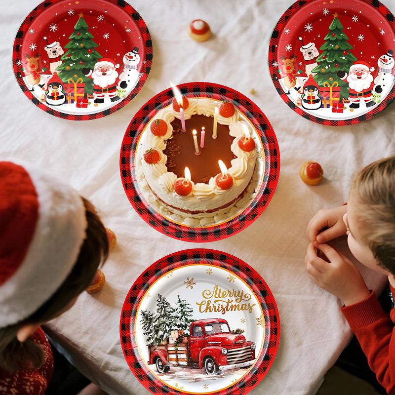 10/20/50pcs Christmas Disposable Plates Tableware Decorations Dessert Dish Christmas Car Snack Paper Plates Party Supplies Kids