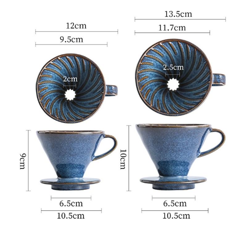 Heat Resistant Ceramic Drip Coffee Filter Handcrafted Blue Glazed Sophisticated Designs For Home Brewing