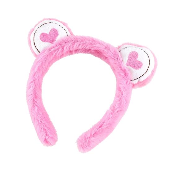 Hair Hoop Toothed Anti-Slip Plush Headband with Bear Ears Decor Fluffy Elastic Face Washing Makeup Hairband