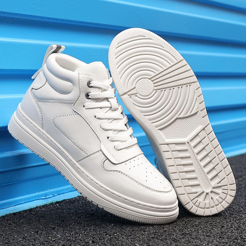 New inner height increase 8cm white board shoes summer breathable joint air force aj semi-high-top shoes men's sports and leisure men's shoes