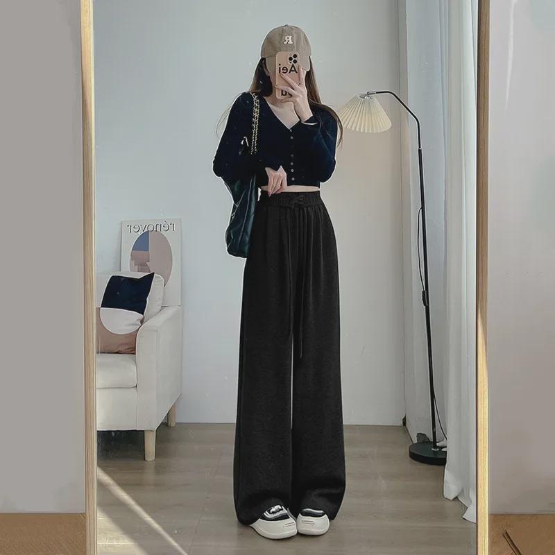 2023 Autumn/Winter Gray High-Waist Wide-Leg Casual Sweatpants for Women