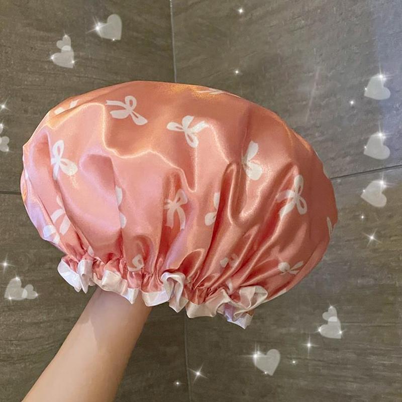 

Двухслойная водонепроницаемая шапочка для душа, противообрастающая, кухонная, для волос, для ванной, эластичная, удобная розовый