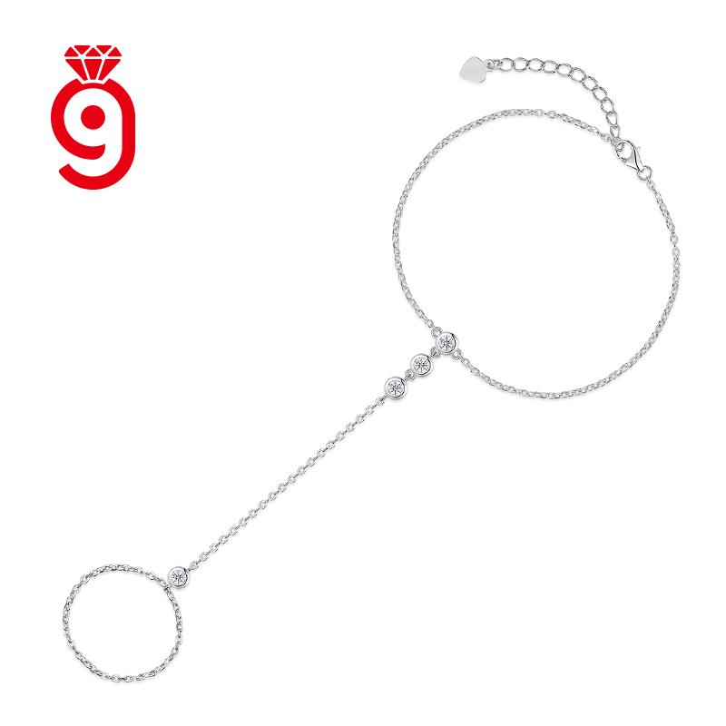 925 Sterling Silver Luxury Gold Bracelets With Ring Attached Plated Sterling Silver Fashion Body Chain Adjustable Bracelets
