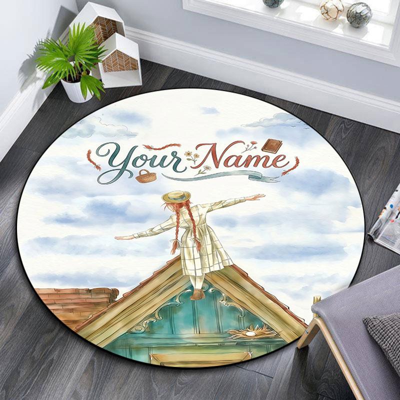 Custom Name,Anne of Green Gables Pattern Round rug,Carpet Rug for Living Room Bedroom Playroom ,Non-slip Floor Mat,Holiday Gifts and Birthday Gifts.
