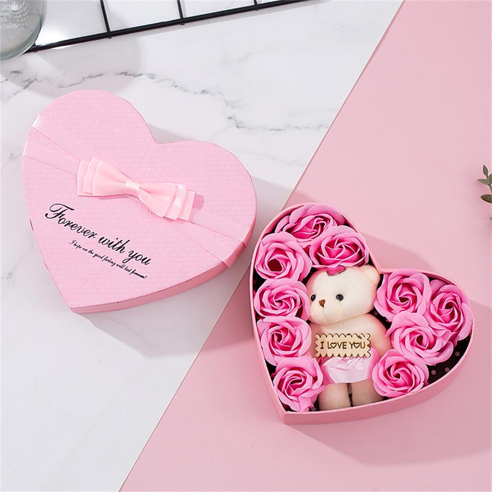 Festival Heart-shaped Box Soap Flower Valentines Day Gift Bears Bouquet Colorful Wedding Decoration Gift For Wedding Favors Home