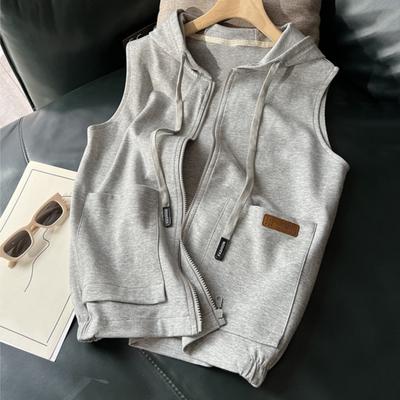 Letní Dámská Vesta Kabát S Kapucí Stahovací šňůrka Jednobarevný Slim Fit Pružný lem Boční kapsy Cardigan na zip Měkký Prodyšný Ležérní Sportovní Vesta